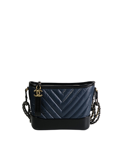 Gabrielle Chevron Quilted Hobo, &pound;2,280, Handbags, Black/Blue, Front view